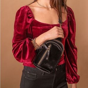 Brown Velvet Crossbody Backpack